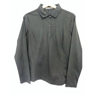 Nike Golf Dri-Fit Polo Shirt‎ Womens Medium Black Long Sleeve Button Solid